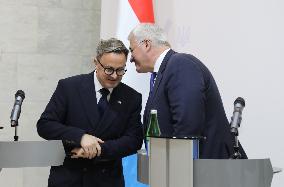 Press conference of Andrii Sybiha, Xavier Bettel and Yuriko Backes in Kyiv
